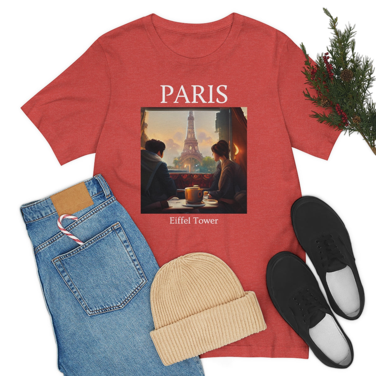 Coffee At Eiffel Tower In Paris - Original Art. Unisex Jersey Short Sleeve Tee.