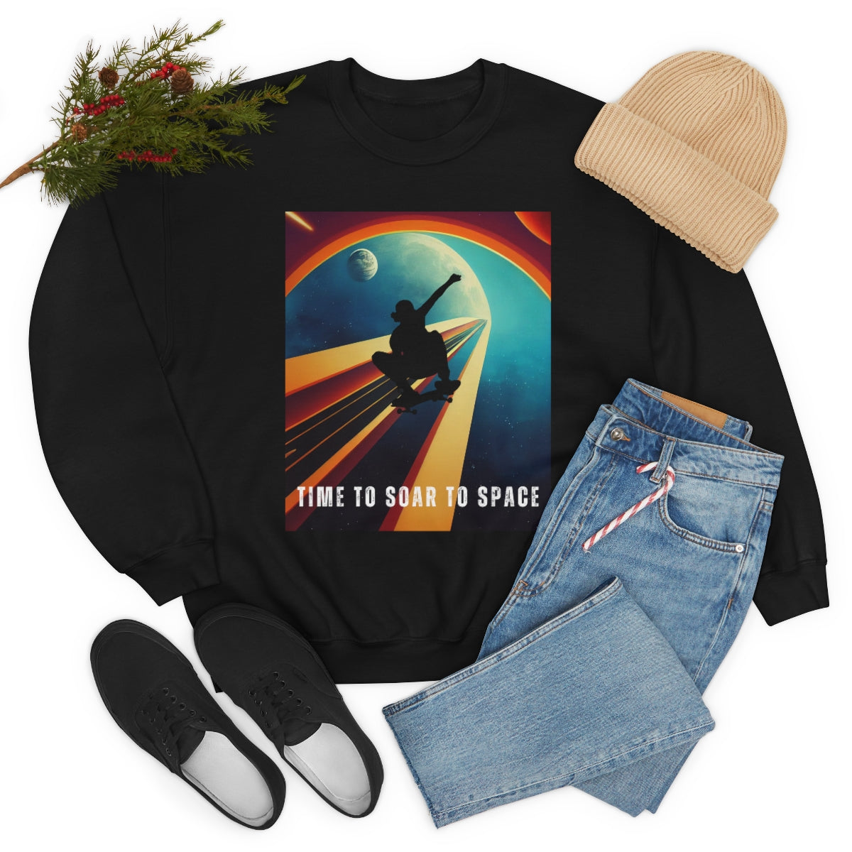 Time To Soar To Space - Skateboard Retro Design And Original Art. Unisex Heavy Blend Crewneck Sweatshirt.
