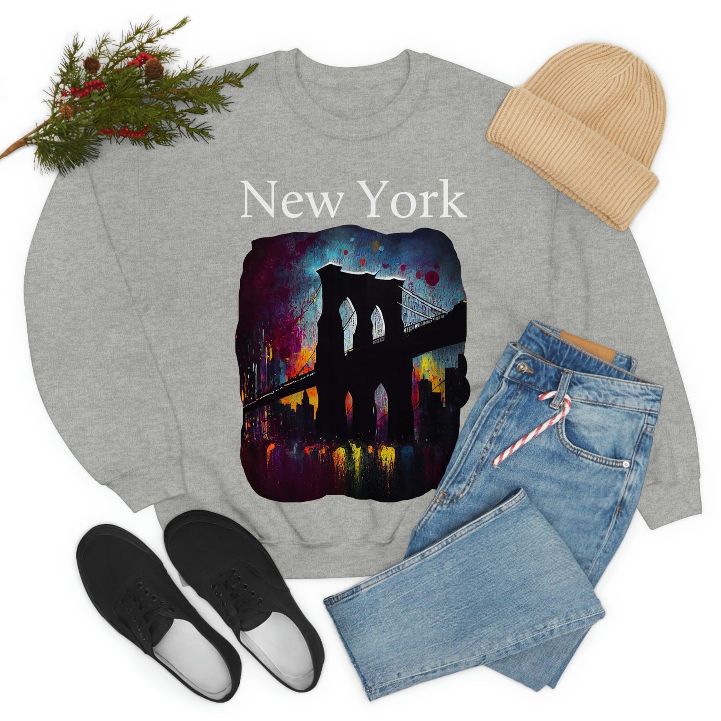 New York City Iconic Brooklyn Bridge Original Art. Unisex Heavy Blend Crewneck Sweatshirt.