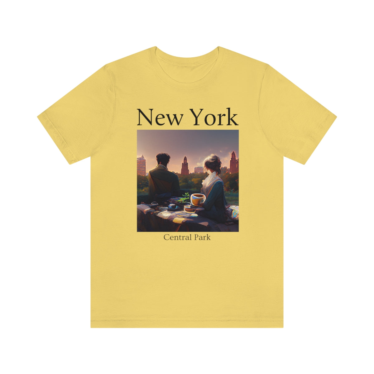 Coffee At Central Park In New York City - Original Art. Unisex Jersey Short Sleeve Tee.
