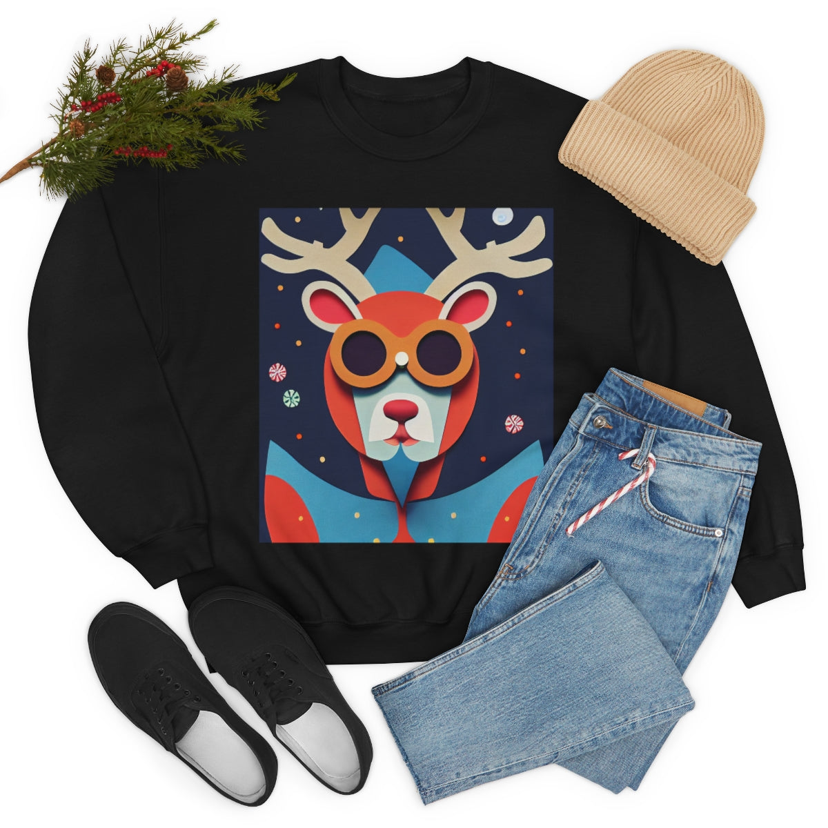 Explorer Reindeer Original Art. Unisex Heavy Blend Crewneck Sweatshirt.