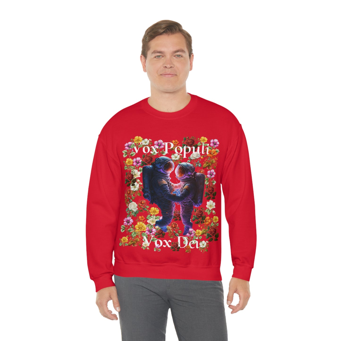 Flowers in Zero-G: A Cosmic Love Story. Original Art. Unisex Heavy Blend Crewneck Sweatshirt.