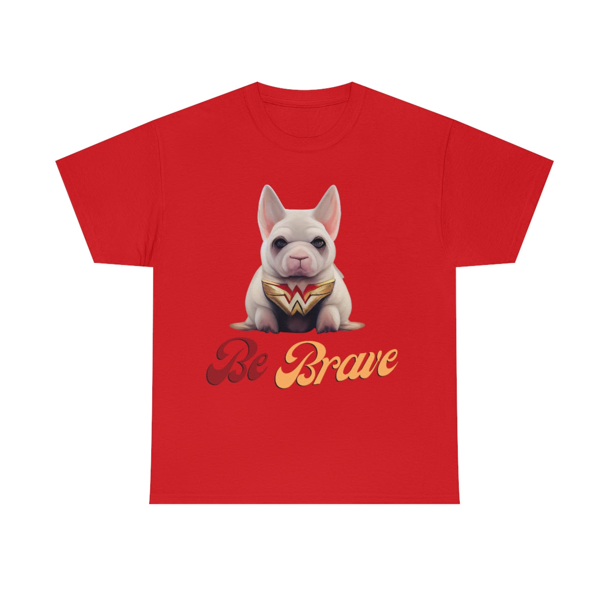Superhero French Bulldog Calls For Bravery. Unisex Heavy Cotton Tee.
