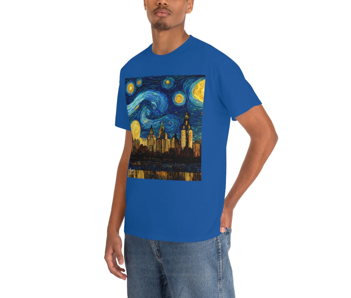 New York City and the Hudson River. Original Art. Unisex Heavy Cotton Tee.