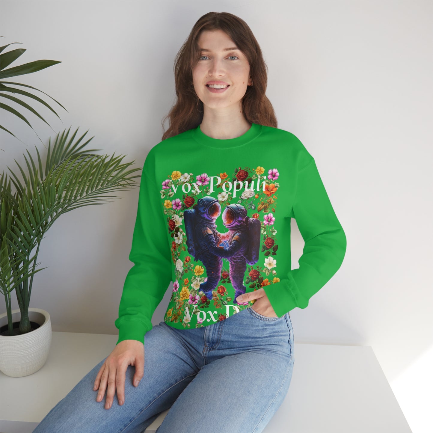 Flowers in Zero-G: A Cosmic Love Story. Original Art. Unisex Heavy Blend Crewneck Sweatshirt.