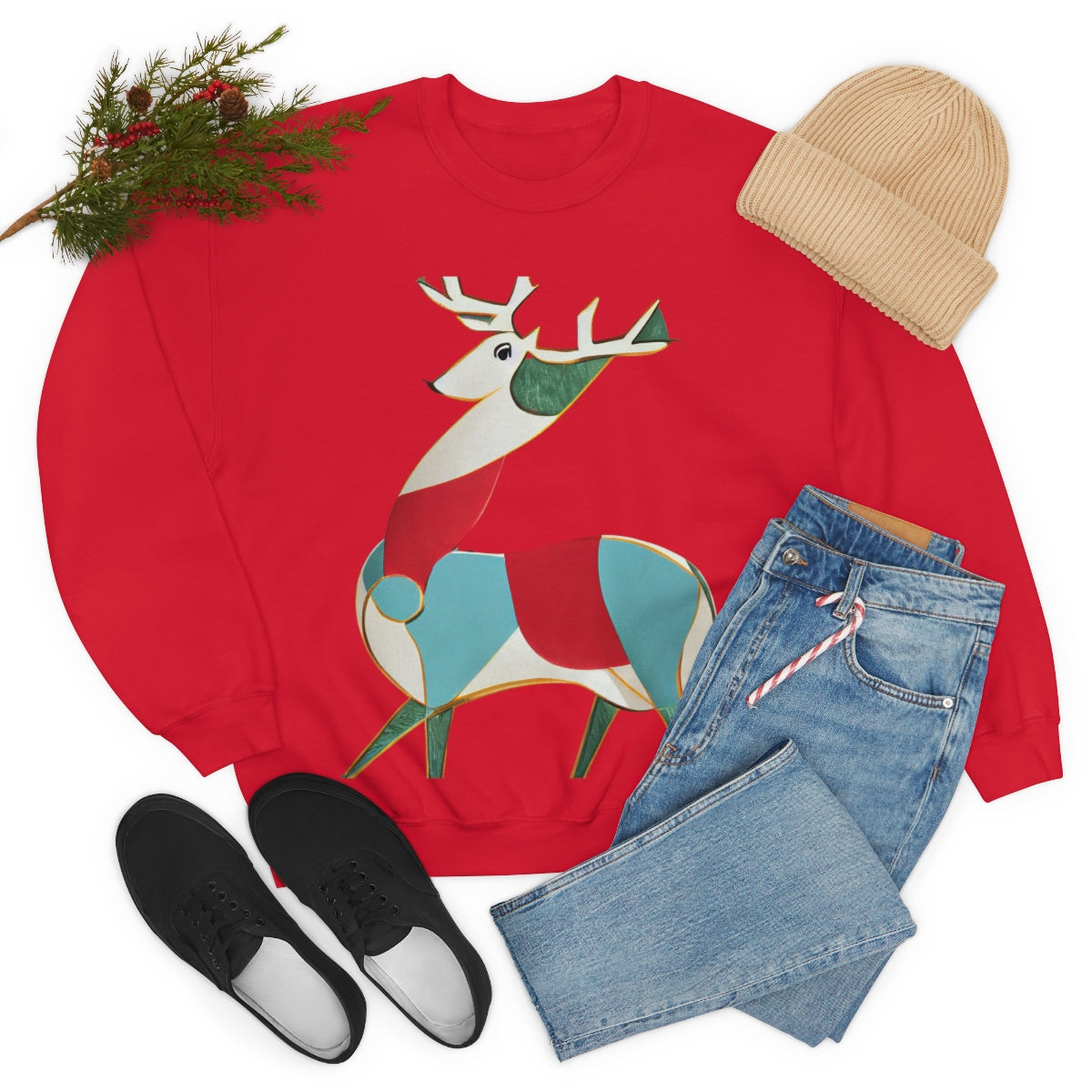 Classic Reindeer Original Art. Unisex Heavy Blend Crewneck Sweatshirt.