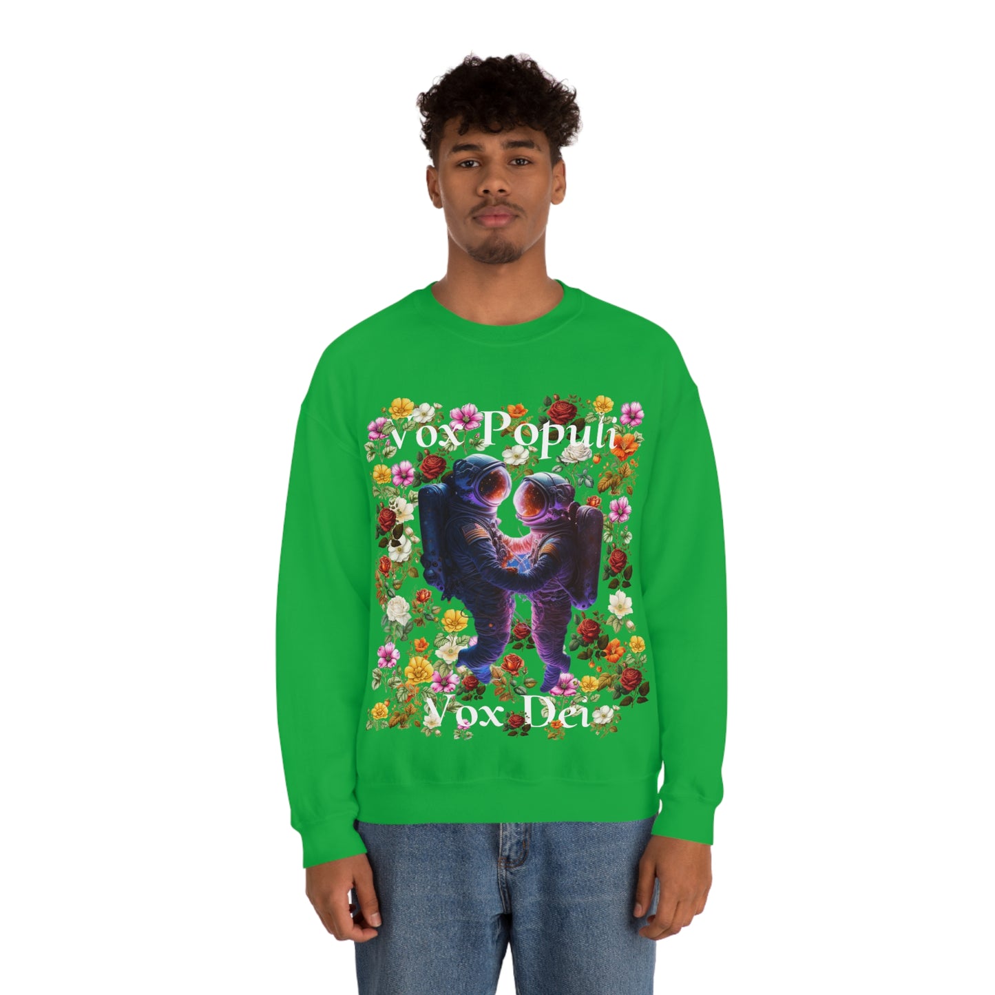 Flowers in Zero-G: A Cosmic Love Story. Original Art. Unisex Heavy Blend Crewneck Sweatshirt.