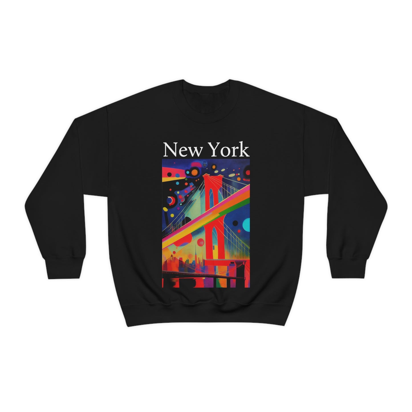 Colorful Night at The Brooklyn Bridge, New York City. Original Art. Unisex Heavy Blend Crewneck Sweatshirt.