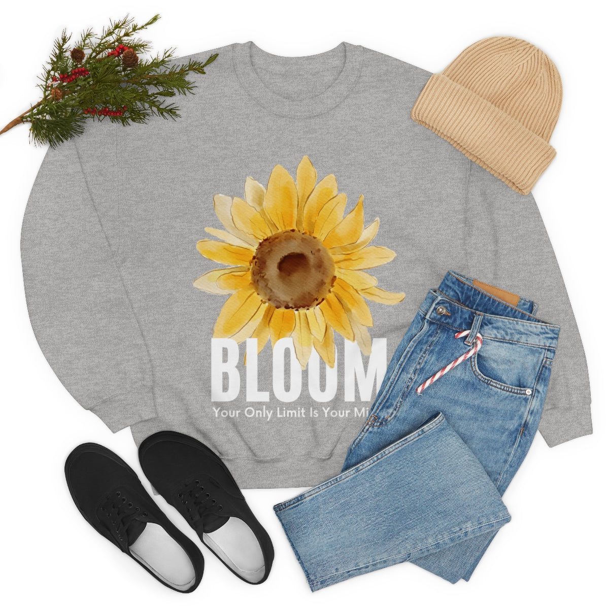 Bloom Your Only Limit Is Your Mind. Unisex Heavy Blend Crewneck Sweatshirt.