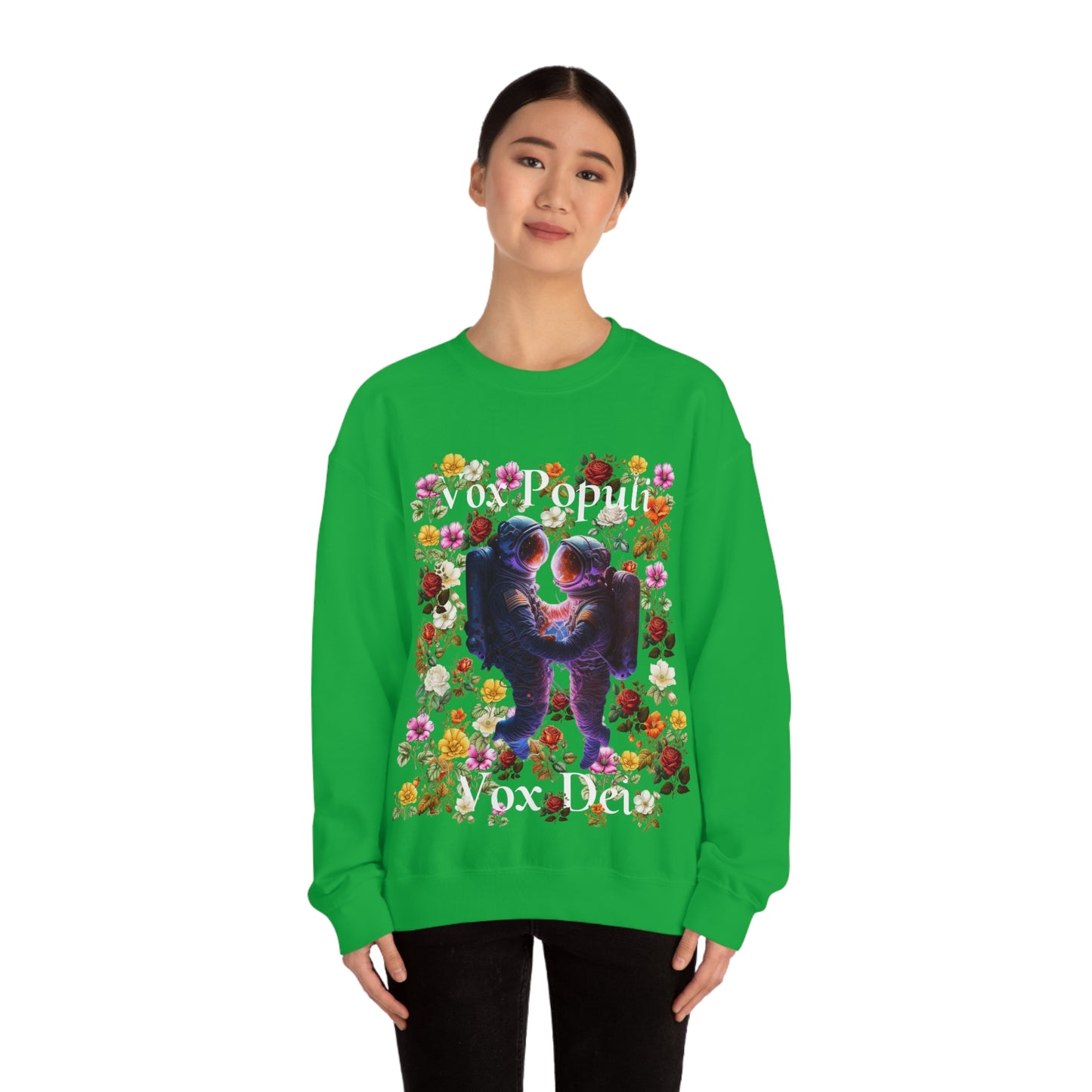 Flowers in Zero-G: A Cosmic Love Story. Original Art. Unisex Heavy Blend Crewneck Sweatshirt.