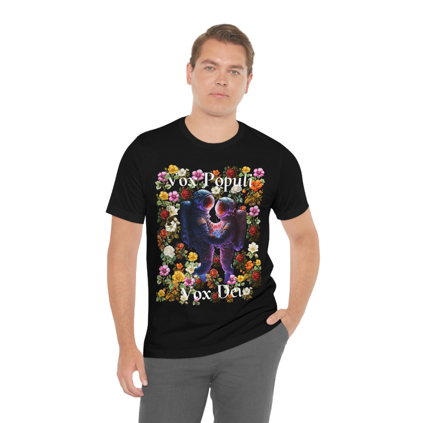 Flowers in Zero-G: A Cosmic Love Story. Original Art. Unisex Jersey Short Sleeve Tee.