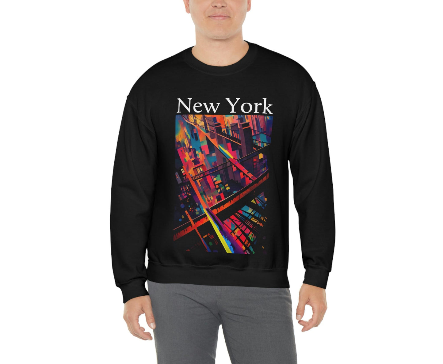 New York Historic Brooklyn Bridge In A Cubism Original Art. Unisex Heavy Blend Crewneck Sweatshirt.