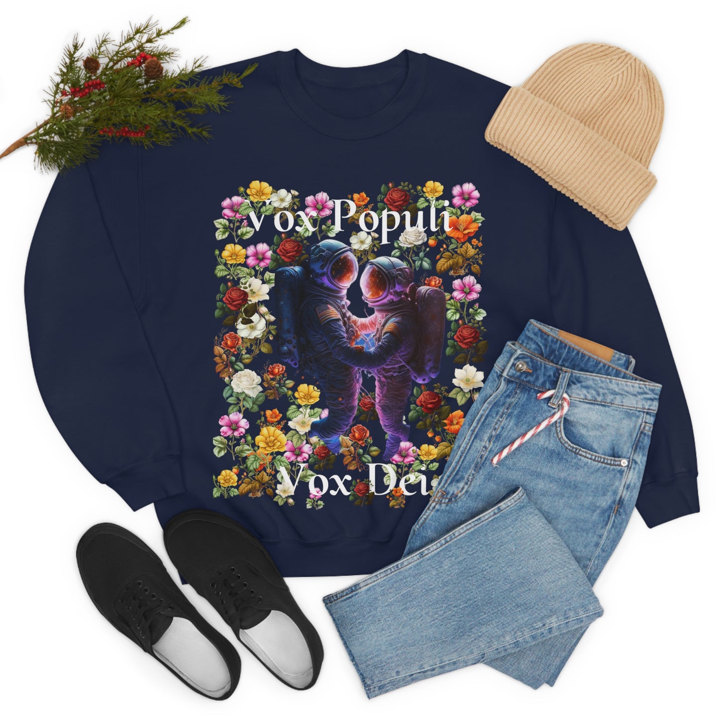 Flowers in Zero-G: A Cosmic Love Story. Original Art. Unisex Heavy Blend Crewneck Sweatshirt.
