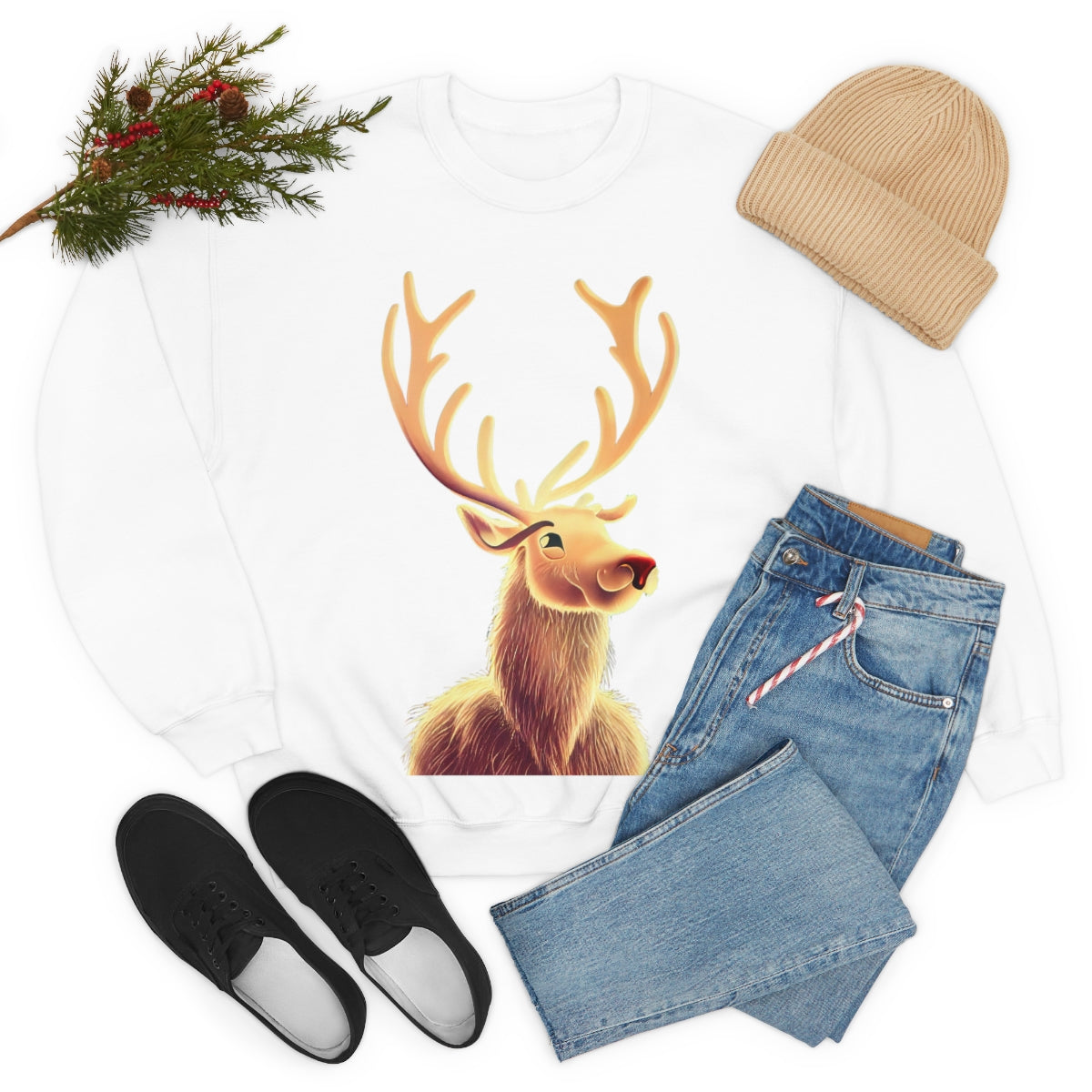 Reindeer Christmas Original Art. Unisex Heavy Blend Crewneck Sweatshirt.