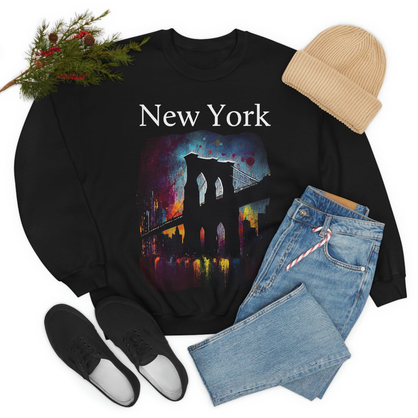 New York City Iconic Brooklyn Bridge Original Art. Unisex Heavy Blend Crewneck Sweatshirt.