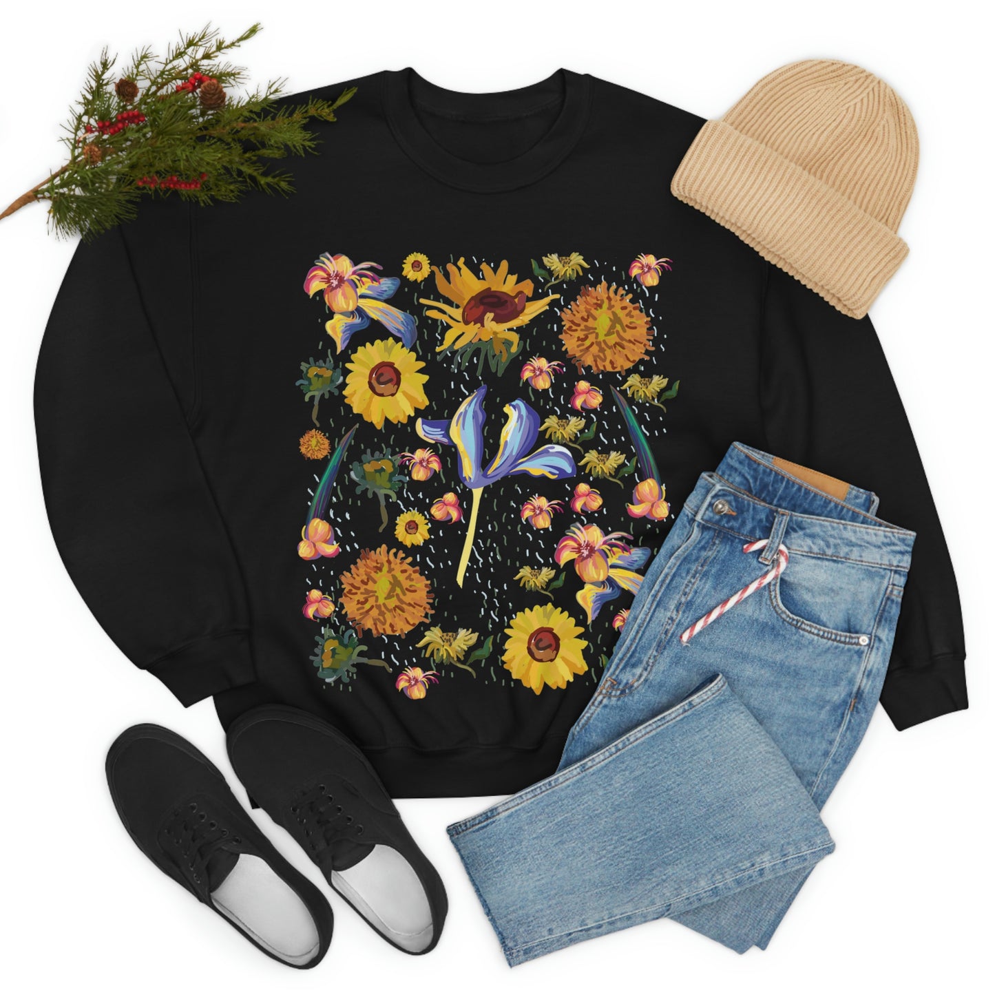Wildflowers Original Art Inspired by Vincent van Gogh Paintings. Unisex Heavy Blend Crewneck Sweatshirt.