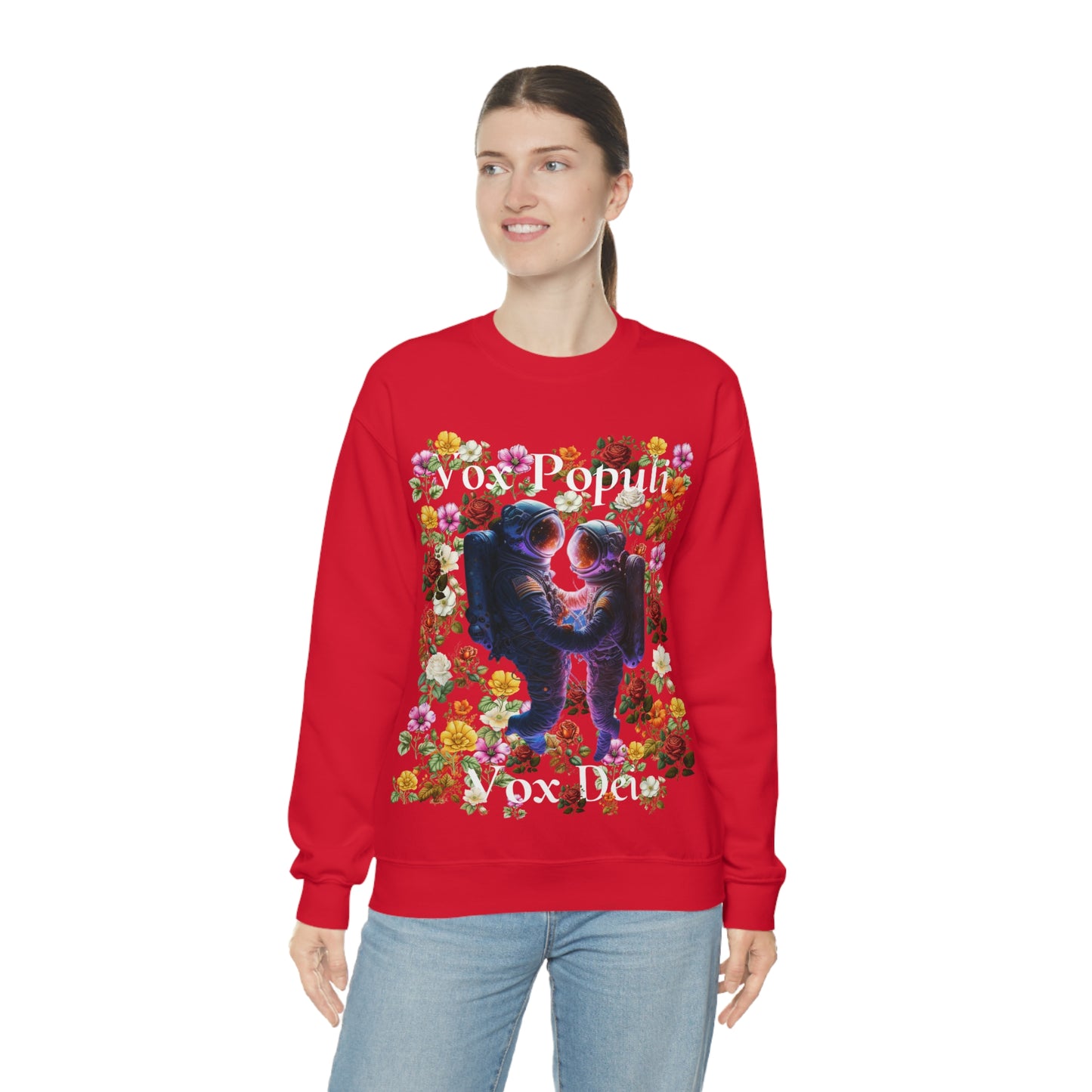 Flowers in Zero-G: A Cosmic Love Story. Original Art. Unisex Heavy Blend Crewneck Sweatshirt.
