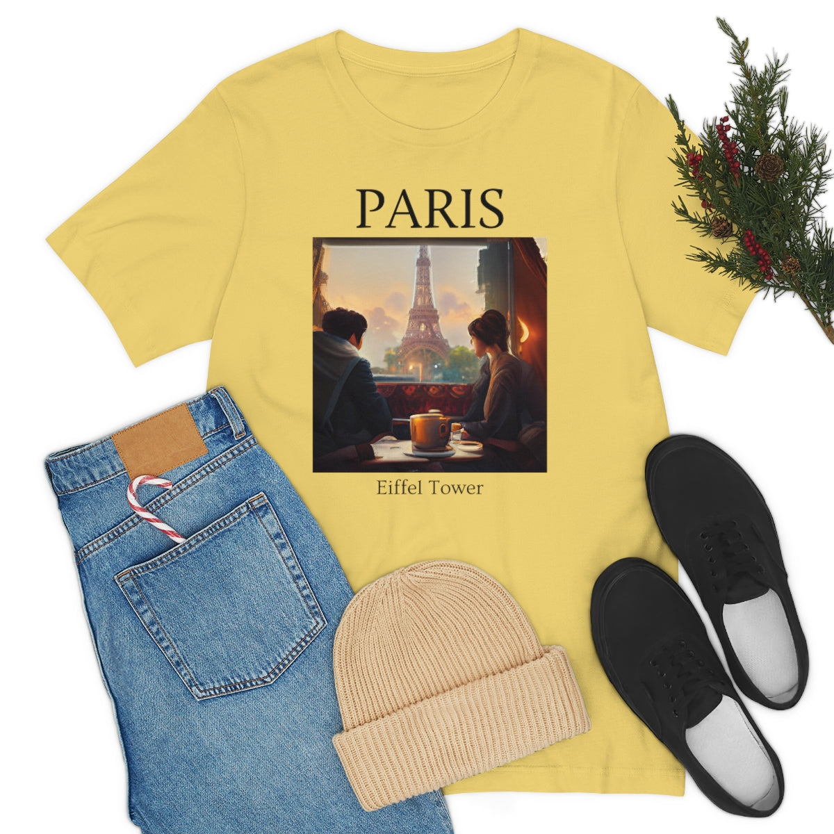 Coffee At Eiffel Tower In Paris - Original Art. Unisex Jersey Short Sleeve Tee.