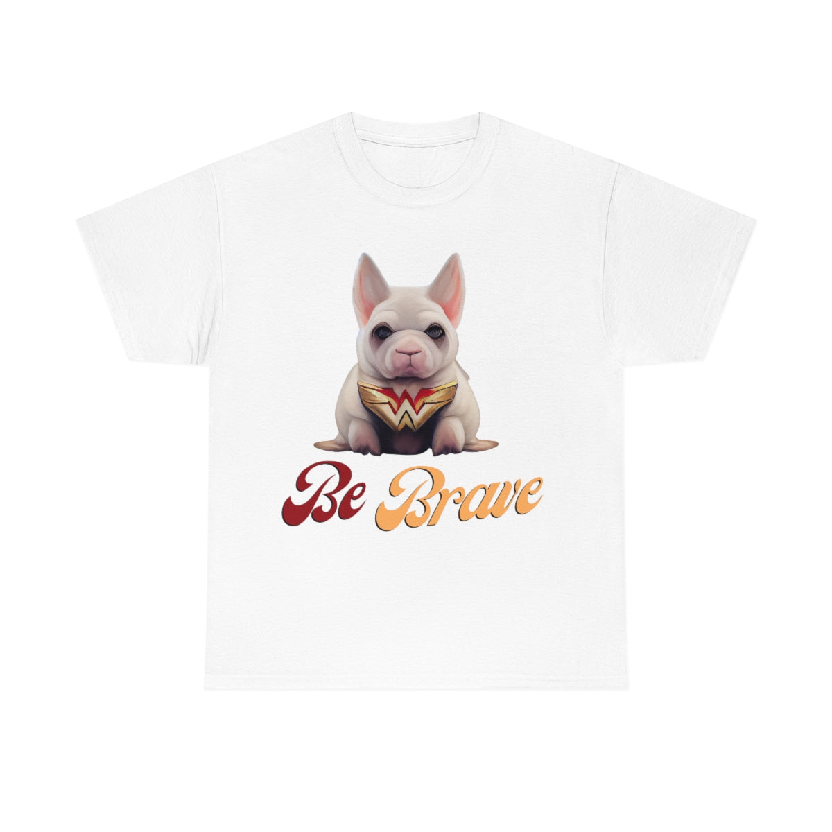 Superhero French Bulldog Calls For Bravery. Unisex Heavy Cotton Tee.