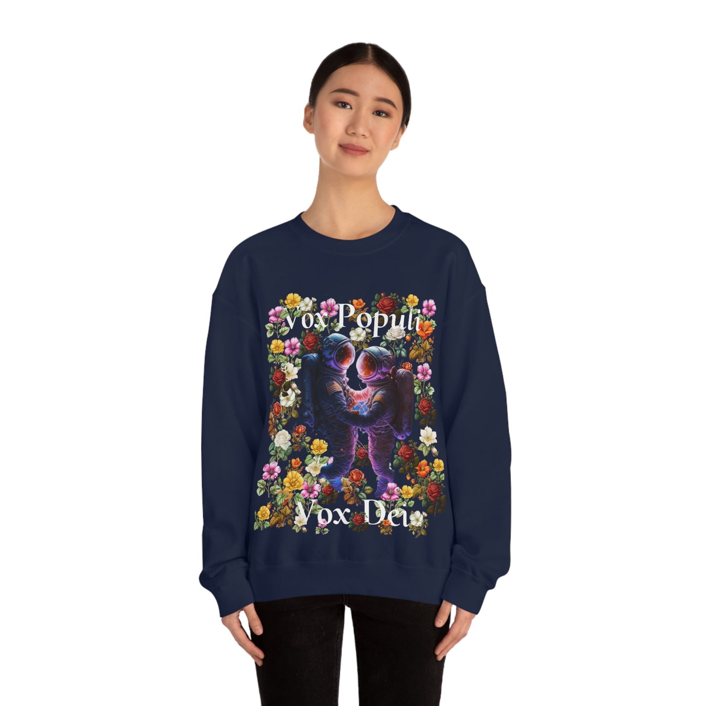 Flowers in Zero-G: A Cosmic Love Story. Original Art. Unisex Heavy Blend Crewneck Sweatshirt.