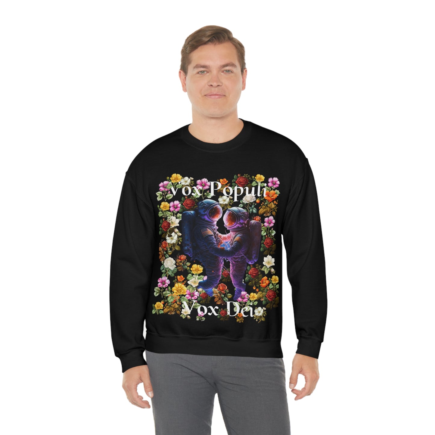 Flowers in Zero-G: A Cosmic Love Story. Original Art. Unisex Heavy Blend Crewneck Sweatshirt.
