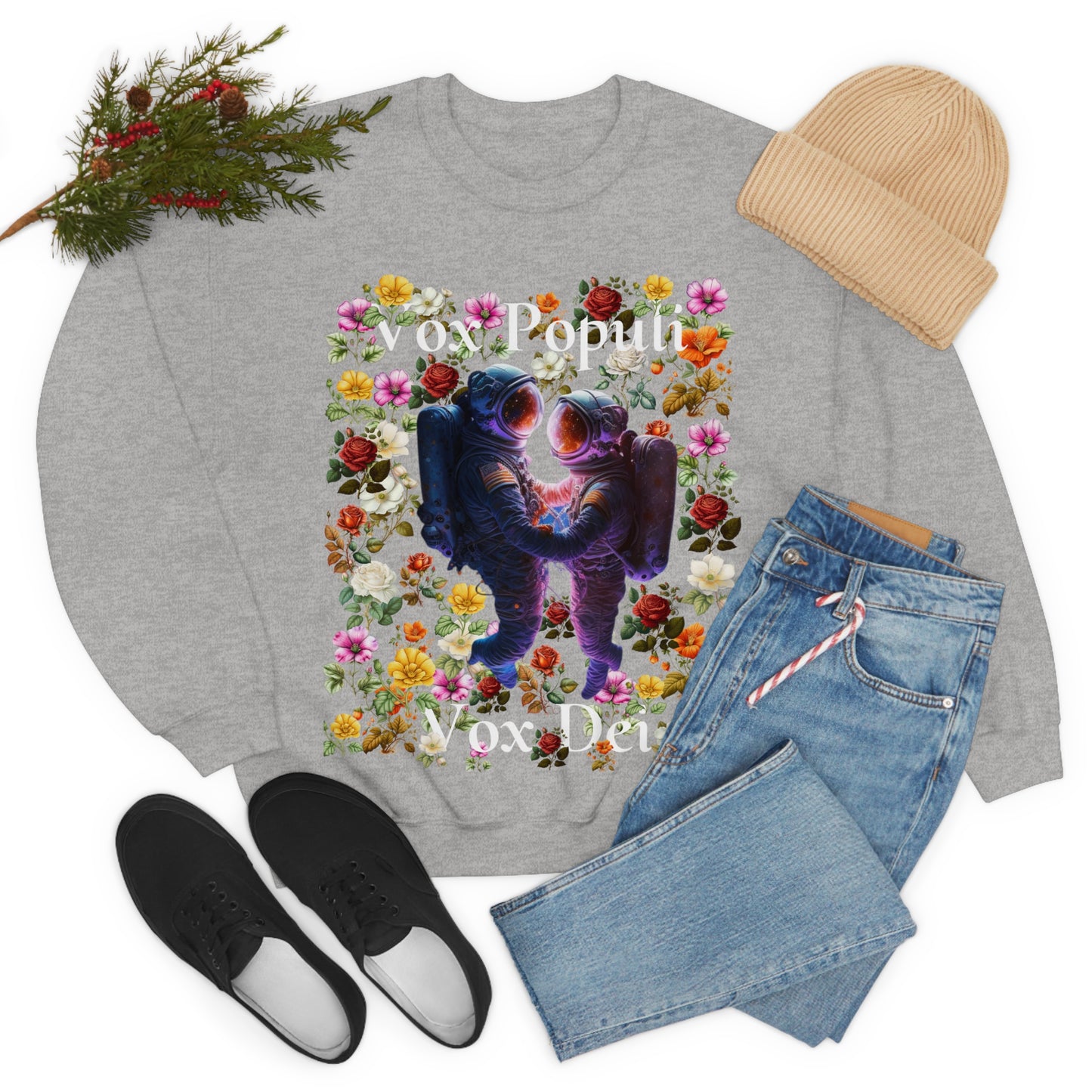 Flowers in Zero-G: A Cosmic Love Story. Original Art. Unisex Heavy Blend Crewneck Sweatshirt.