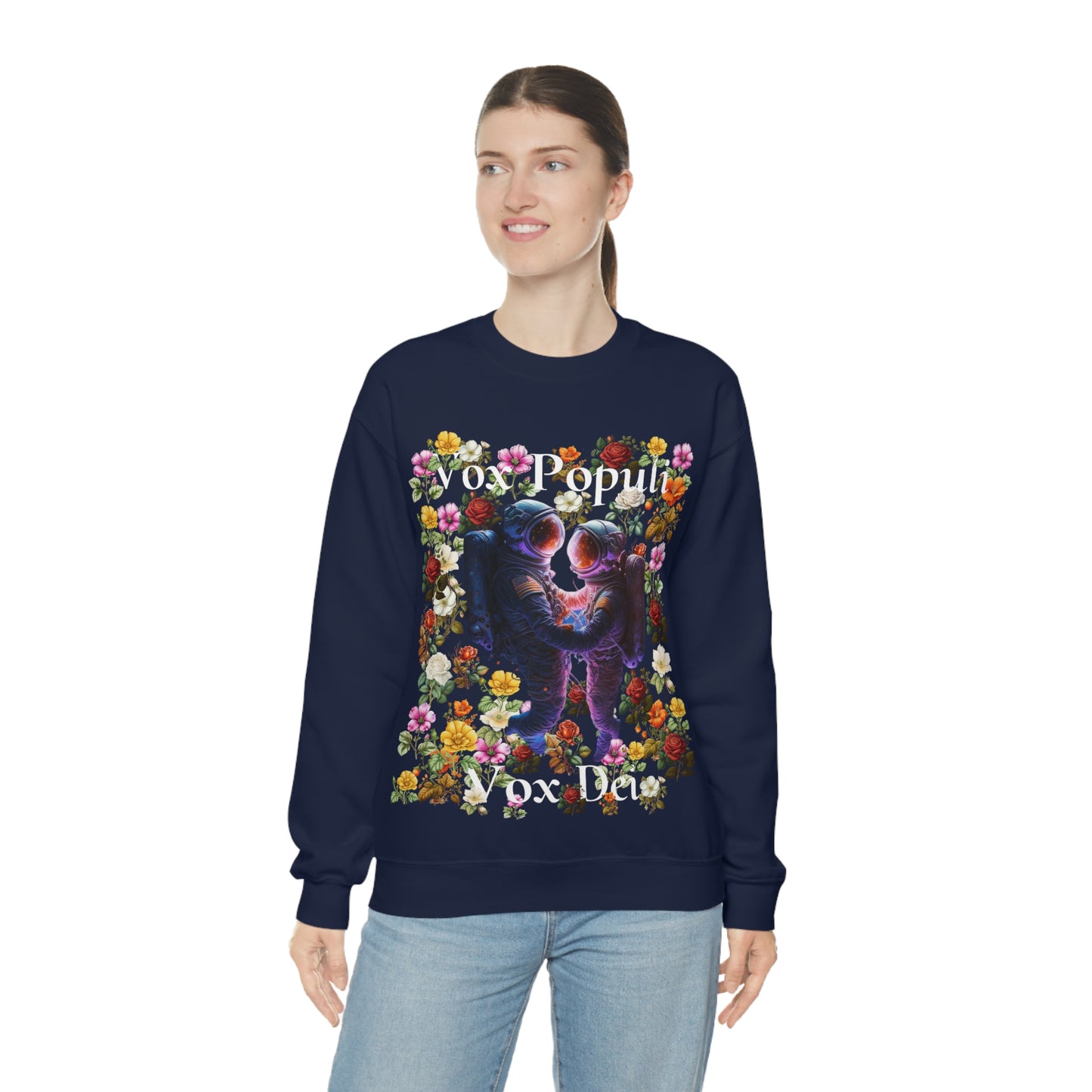 Flowers in Zero-G: A Cosmic Love Story. Original Art. Unisex Heavy Blend Crewneck Sweatshirt.