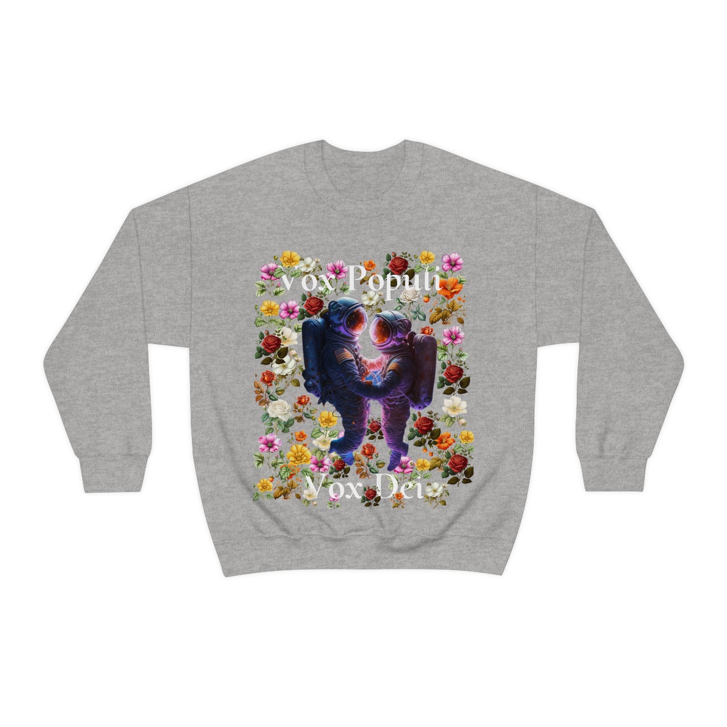 Flowers in Zero-G: A Cosmic Love Story. Original Art. Unisex Heavy Blend Crewneck Sweatshirt.
