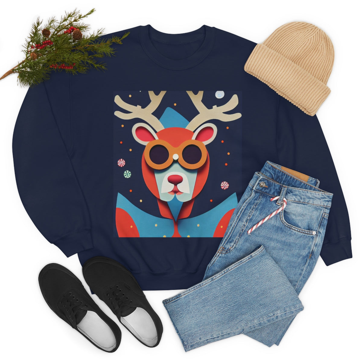 Explorer Reindeer Original Art. Unisex Heavy Blend Crewneck Sweatshirt.