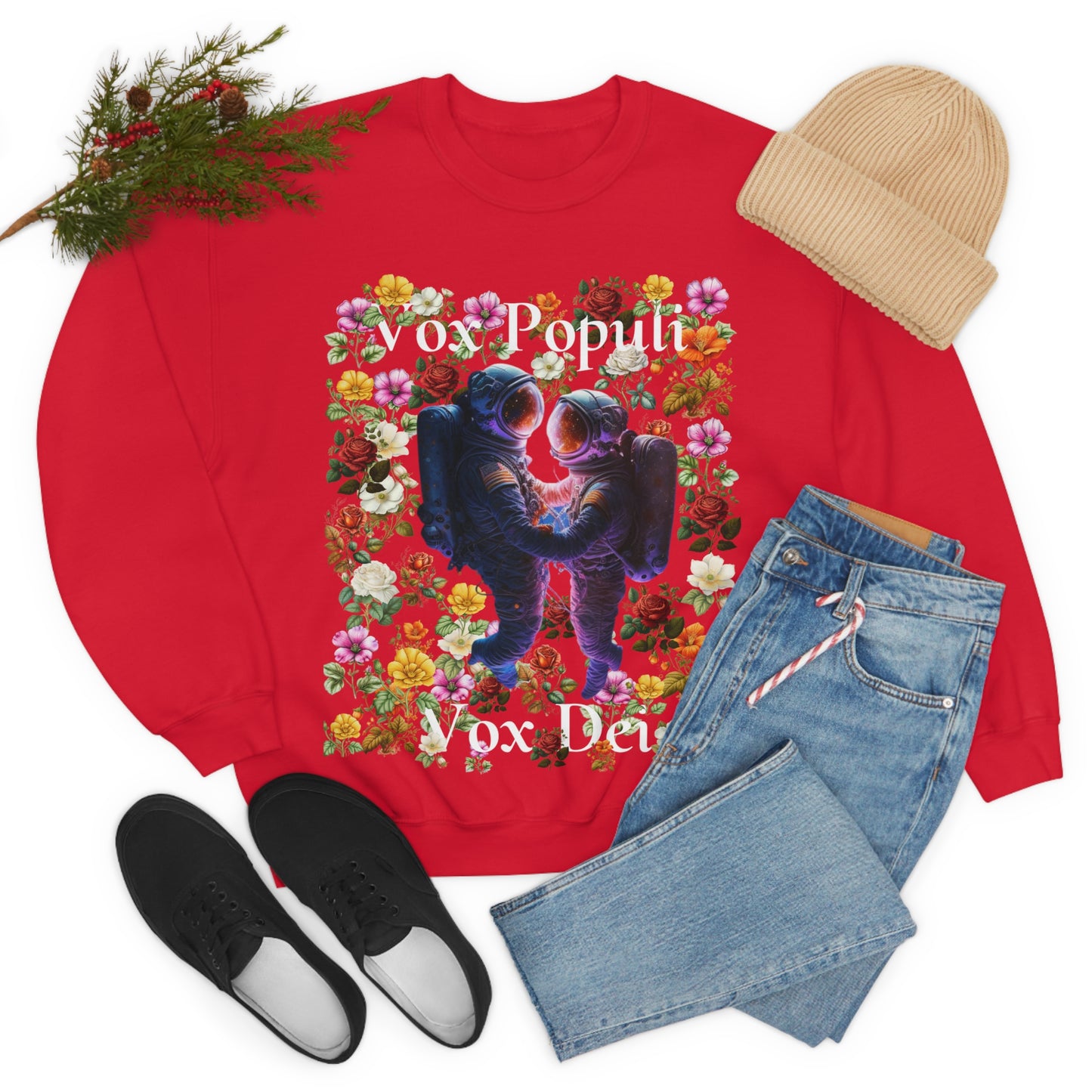Flowers in Zero-G: A Cosmic Love Story. Original Art. Unisex Heavy Blend Crewneck Sweatshirt.