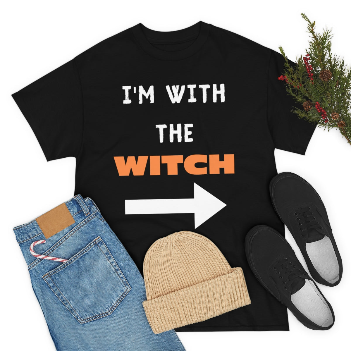I'm With The Witch. Unisex Heavy Cotton Tee.