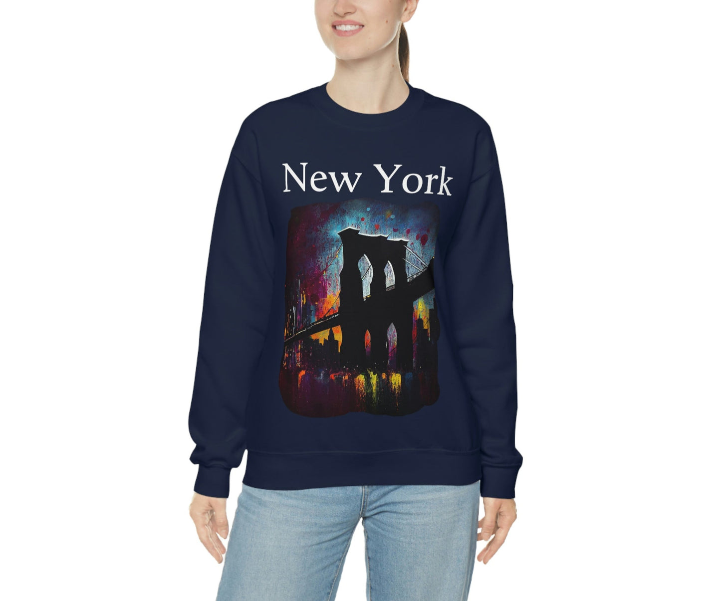 New York City Iconic Brooklyn Bridge Original Art. Unisex Heavy Blend Crewneck Sweatshirt.
