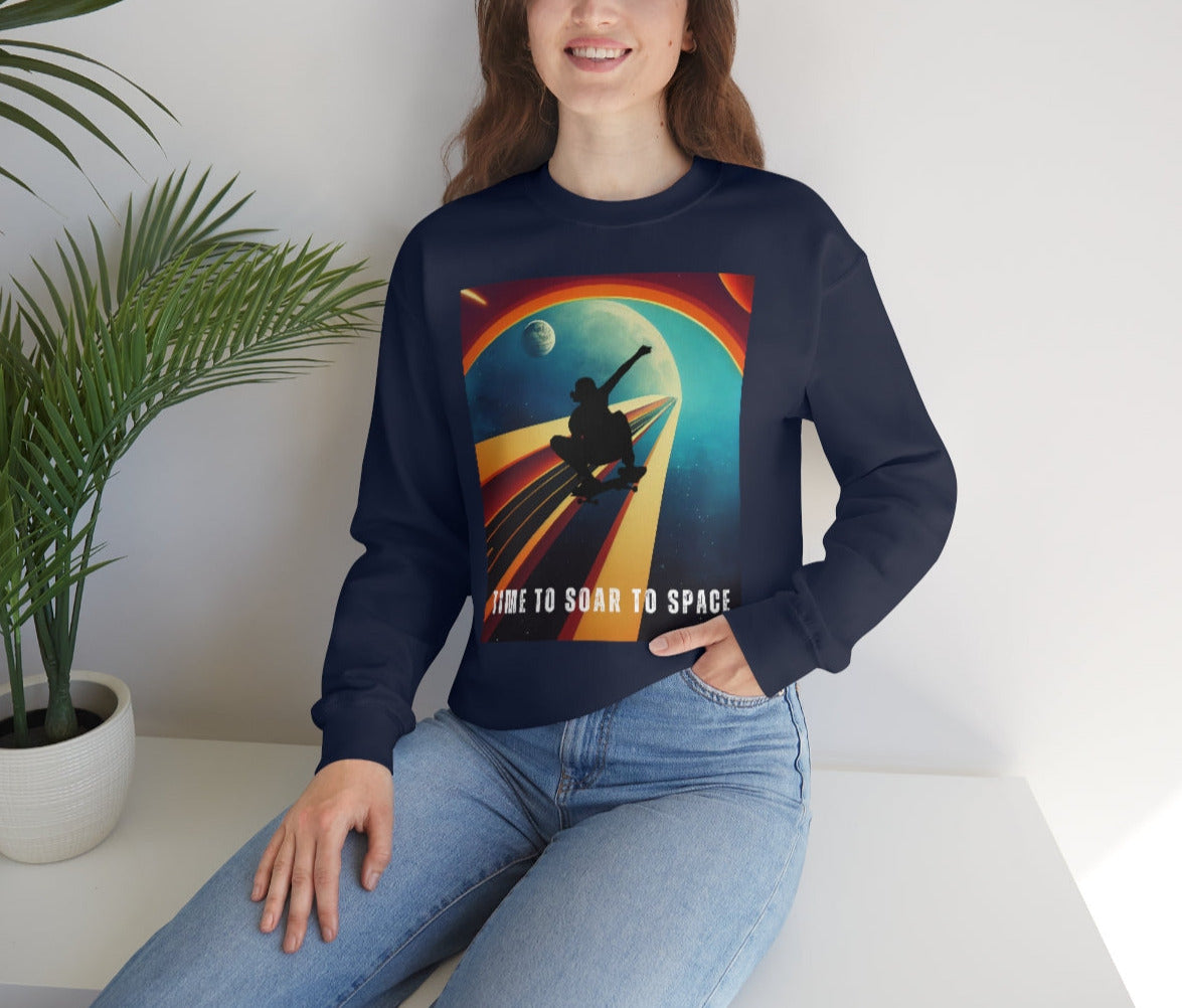Time To Soar To Space - Skateboard Retro Design And Original Art. Unisex Heavy Blend Crewneck Sweatshirt.