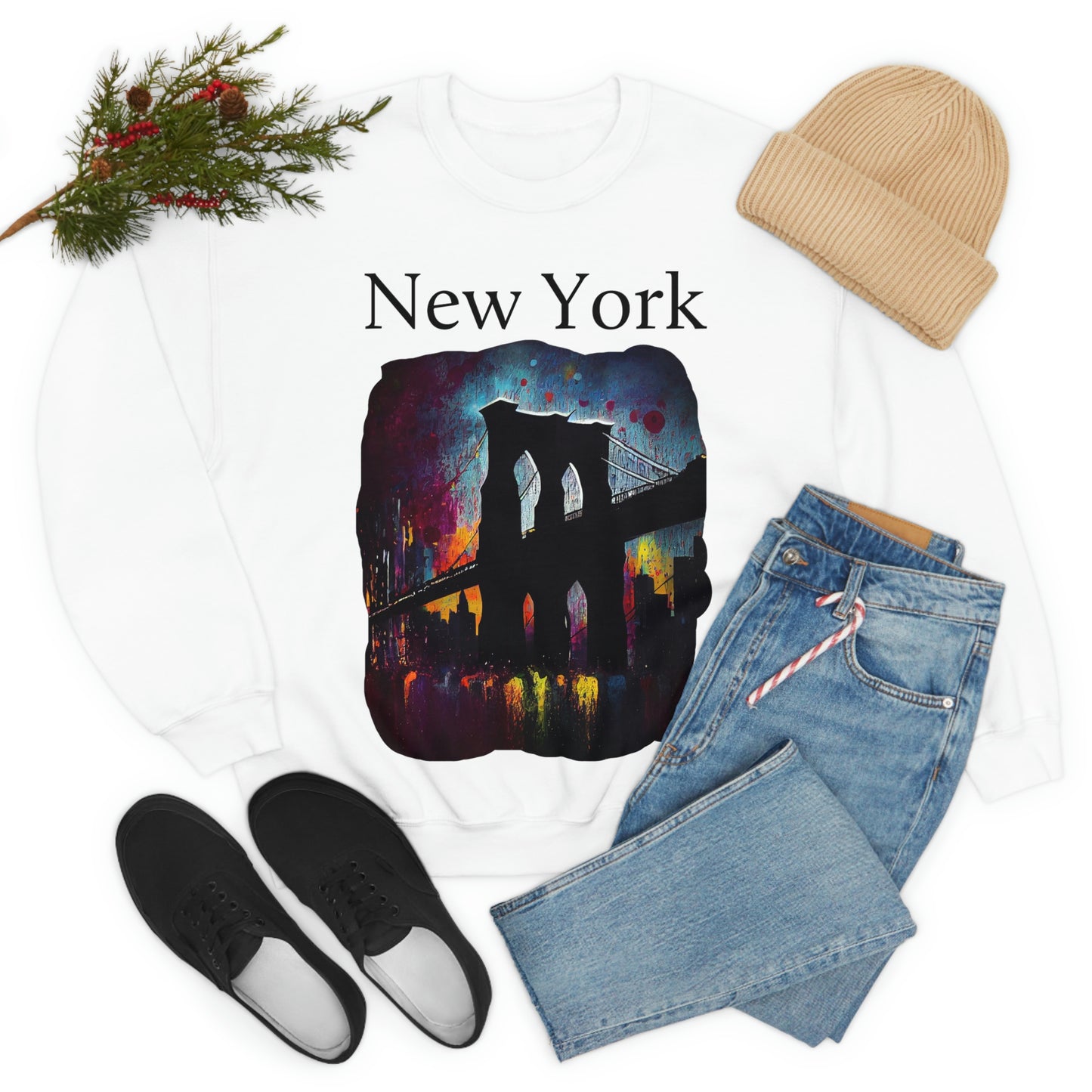 New York City Iconic Brooklyn Bridge Original Art. Unisex Heavy Blend Crewneck Sweatshirt.
