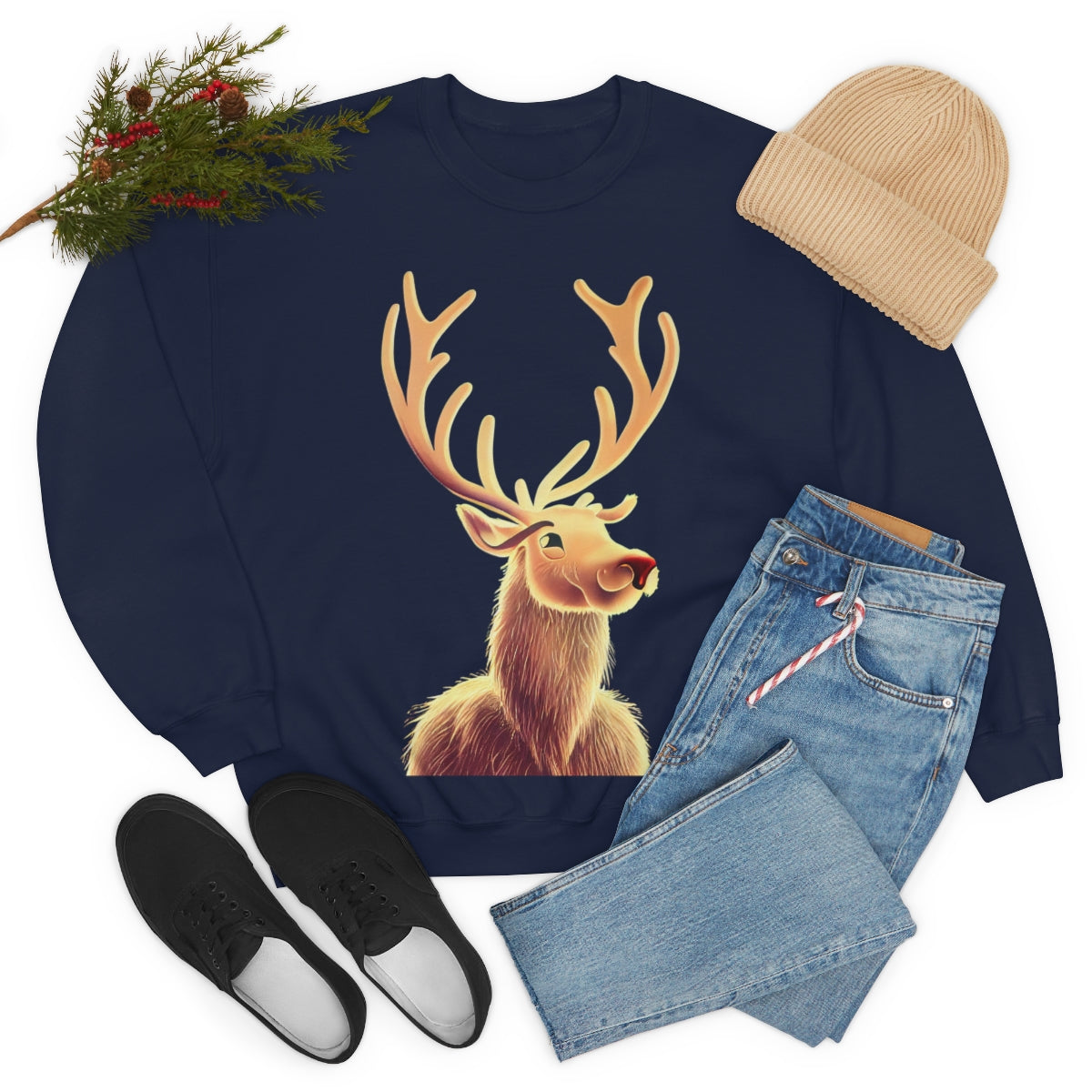 Reindeer Christmas Original Art. Unisex Heavy Blend Crewneck Sweatshirt.