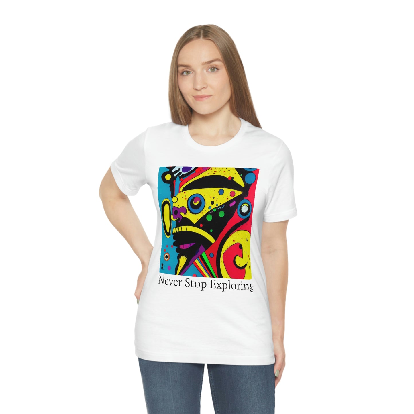 Never Stop Exploring. Original Art. Unisex Jersey Short Sleeve Tee.