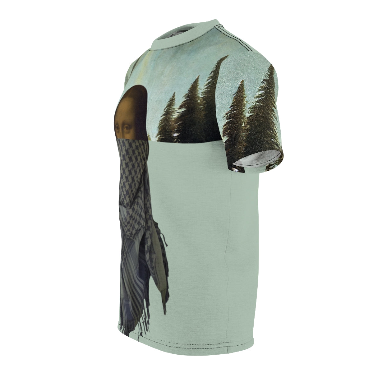 Mona Lisa Painting Showing Leonardo Da Vinci's Inner Rebellion. Unisex AOP Cut & Sew Tee