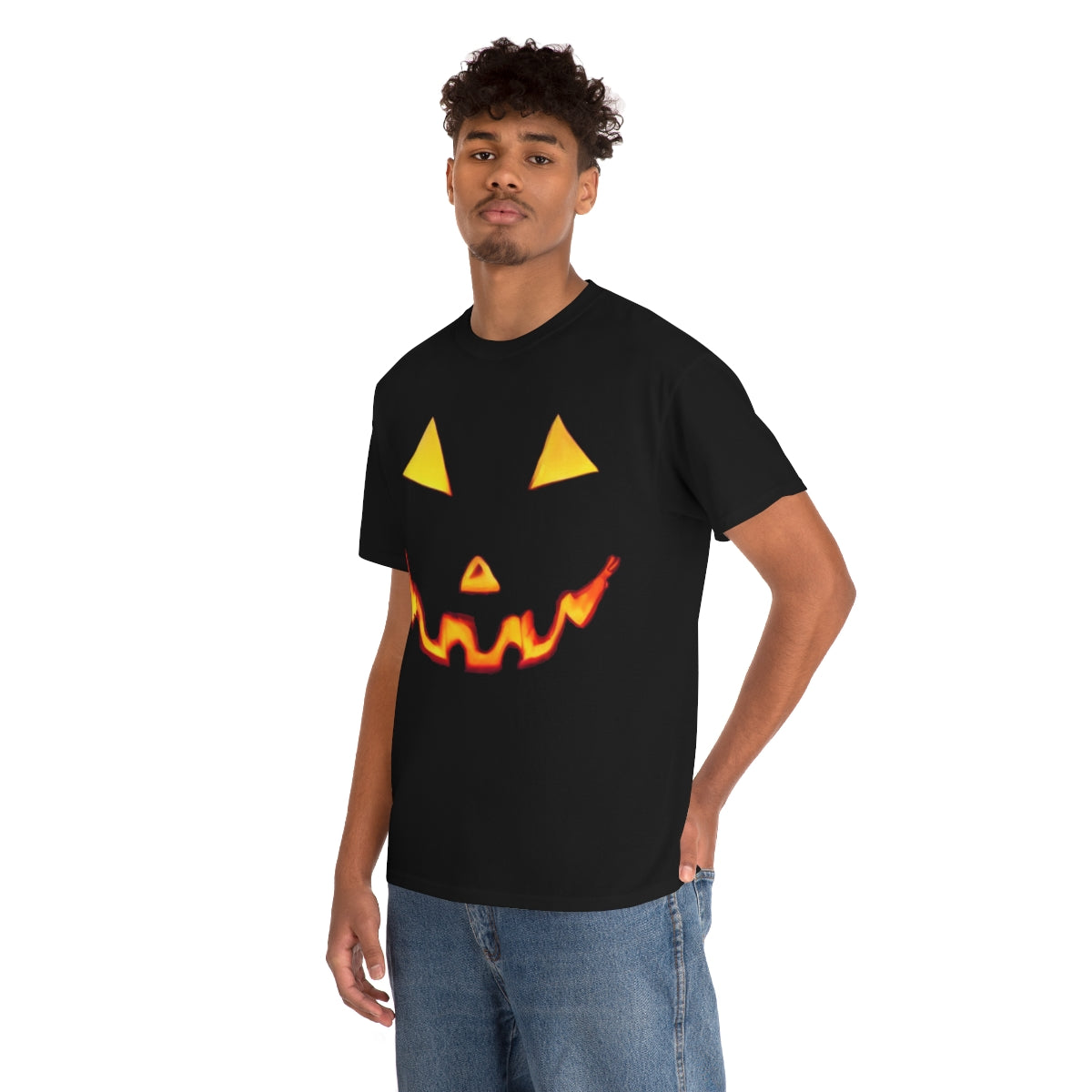 Giant Artistic Jack O' Lantern Face. Unisex Heavy Cotton Tee.