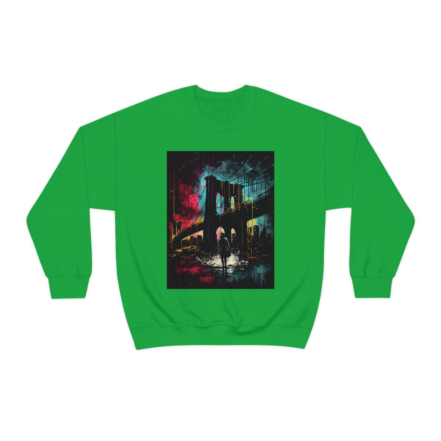 Night At The New York City Iconic Brooklyn Bridge. Original Art. Unisex Heavy Blend Crewneck Sweatshirt.