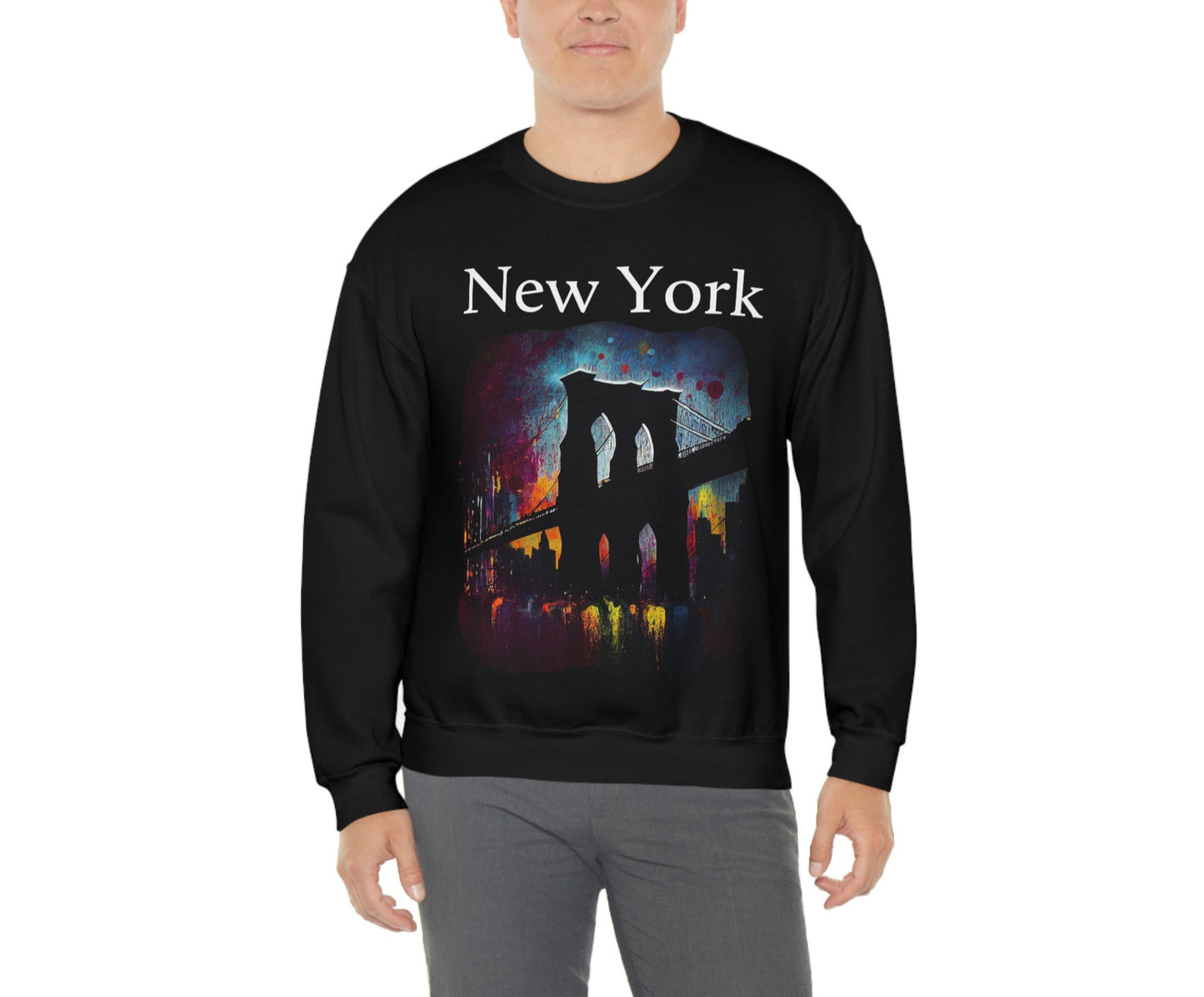 New York City Iconic Brooklyn Bridge Original Art. Unisex Heavy Blend Crewneck Sweatshirt.