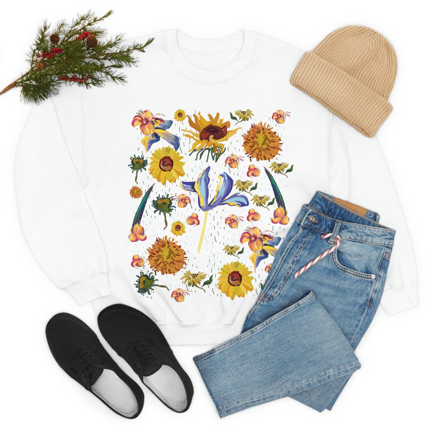 Wildflowers Original Art Inspired by Vincent van Gogh Paintings. Unisex Heavy Blend Crewneck Sweatshirt.