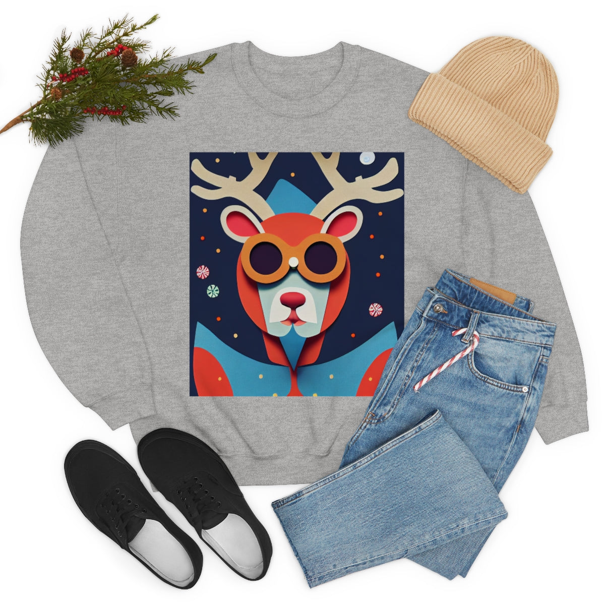 Explorer Reindeer Original Art. Unisex Heavy Blend Crewneck Sweatshirt.
