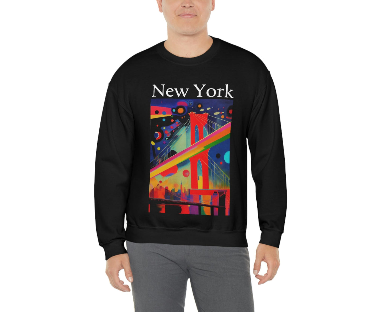 Colorful Night at The Brooklyn Bridge, New York City. Original Art. Unisex Heavy Blend Crewneck Sweatshirt.
