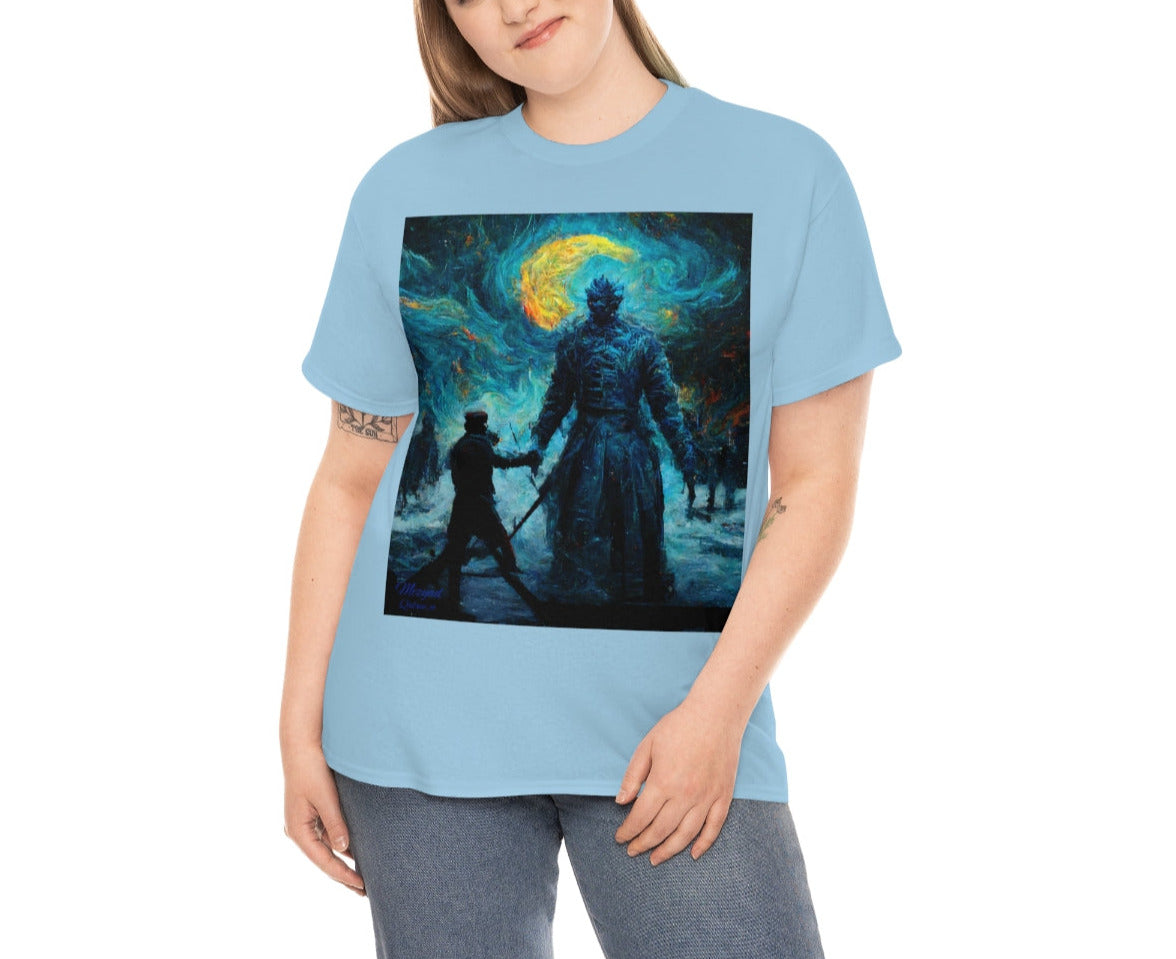 Starry Night Van Gogh Reimagining the Night King Final Battle. Original Art. Unisex Heavy Cotton Tee.