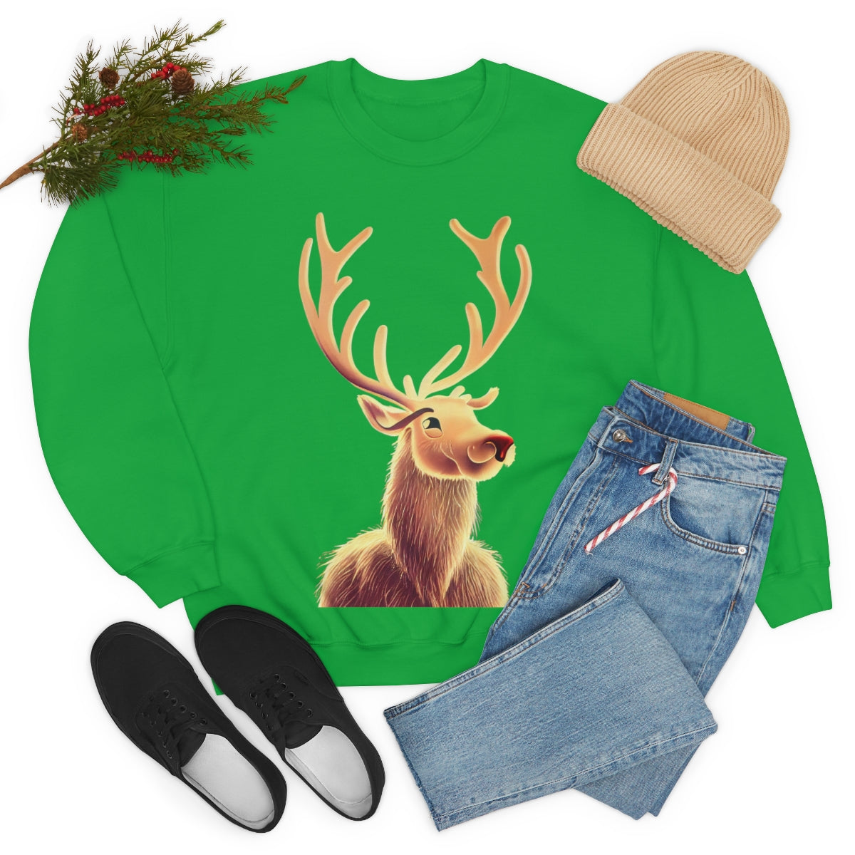Reindeer Christmas Original Art. Unisex Heavy Blend Crewneck Sweatshirt.