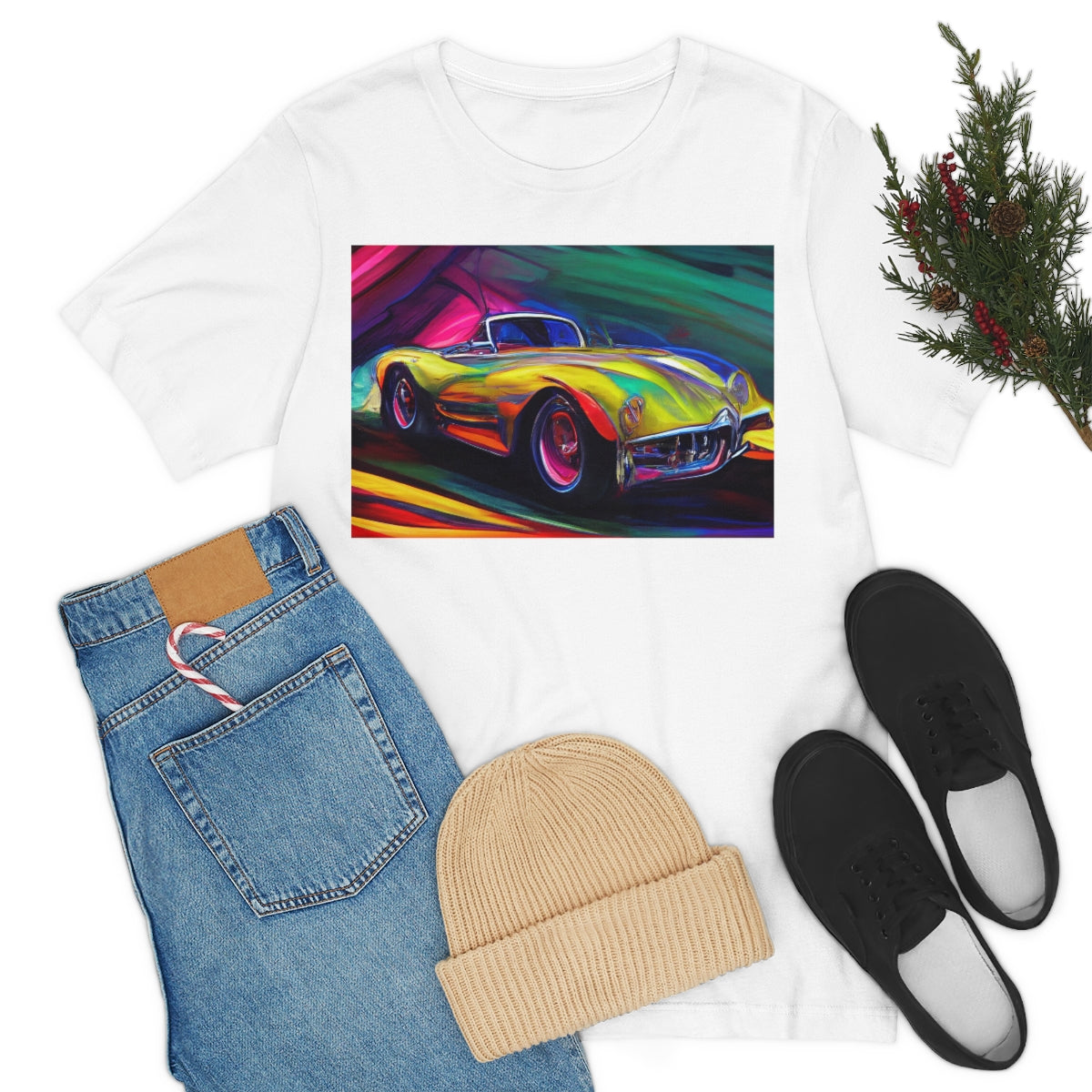 Rushing Vintage Car. Original Art. Unisex Jersey Short Sleeve Tee.