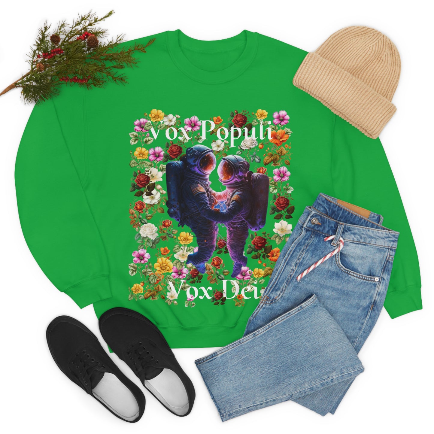 Flowers in Zero-G: A Cosmic Love Story. Original Art. Unisex Heavy Blend Crewneck Sweatshirt.