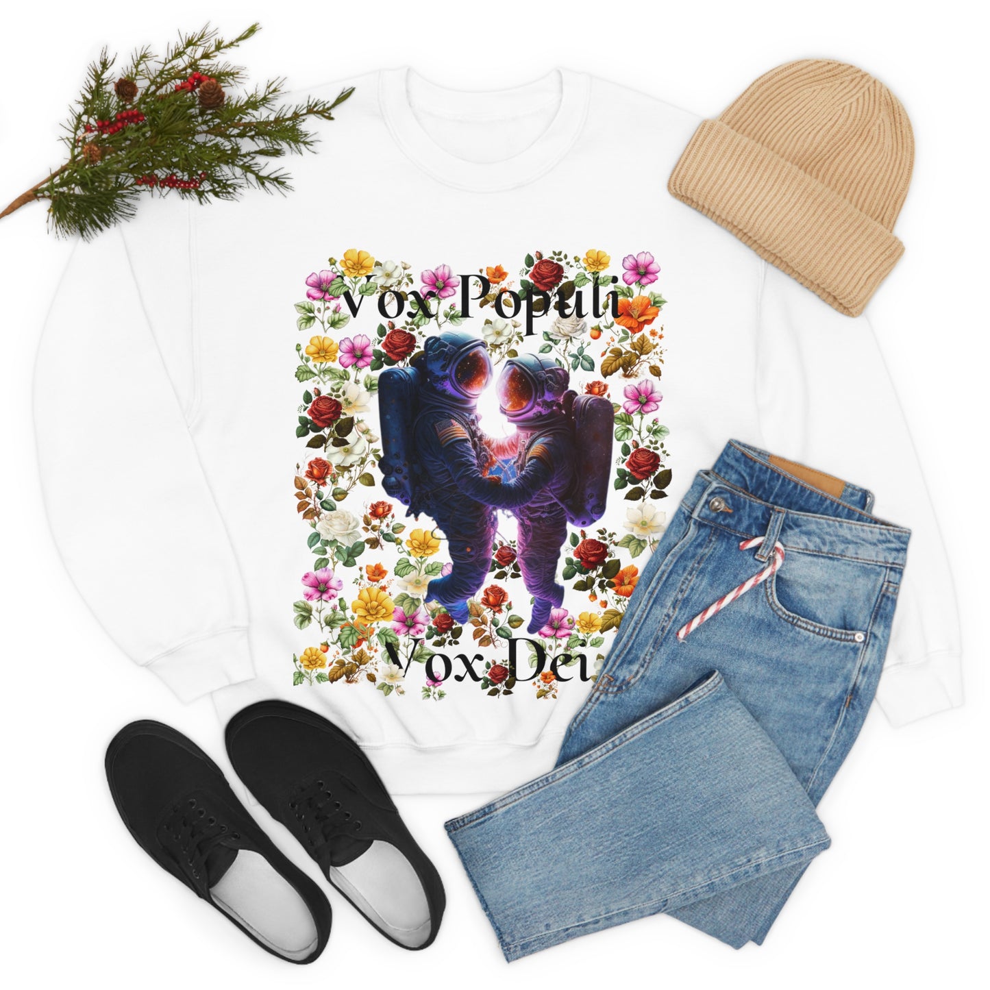 Flowers in Zero-G: A Cosmic Love Story. Original Art. Unisex Heavy Blend Crewneck Sweatshirt.