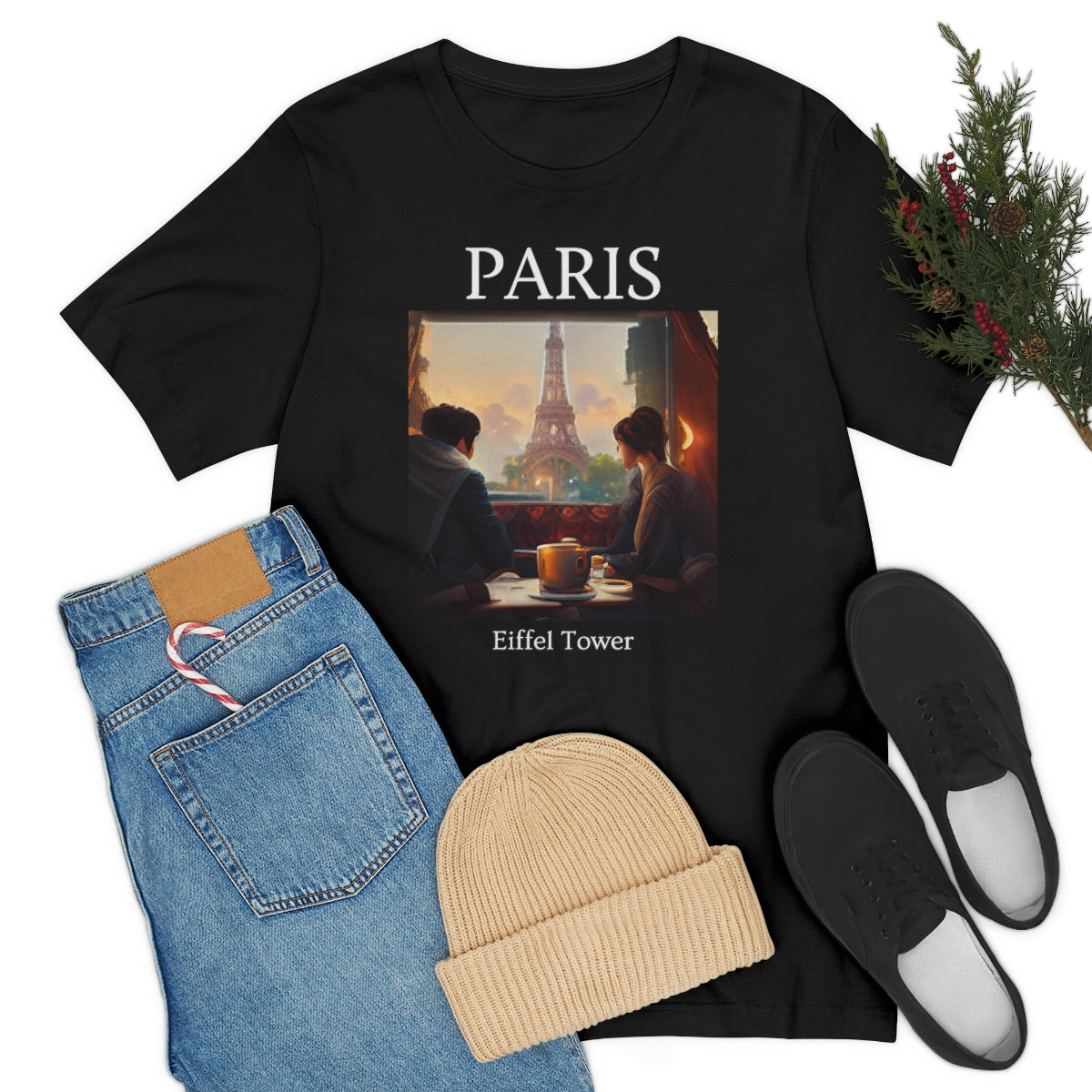 Coffee At Eiffel Tower In Paris - Original Art. Unisex Jersey Short Sleeve Tee.