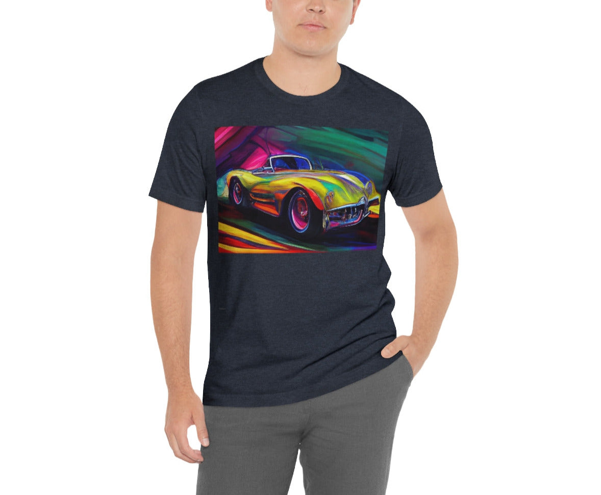 Rushing Vintage Car. Original Art. Unisex Jersey Short Sleeve Tee.